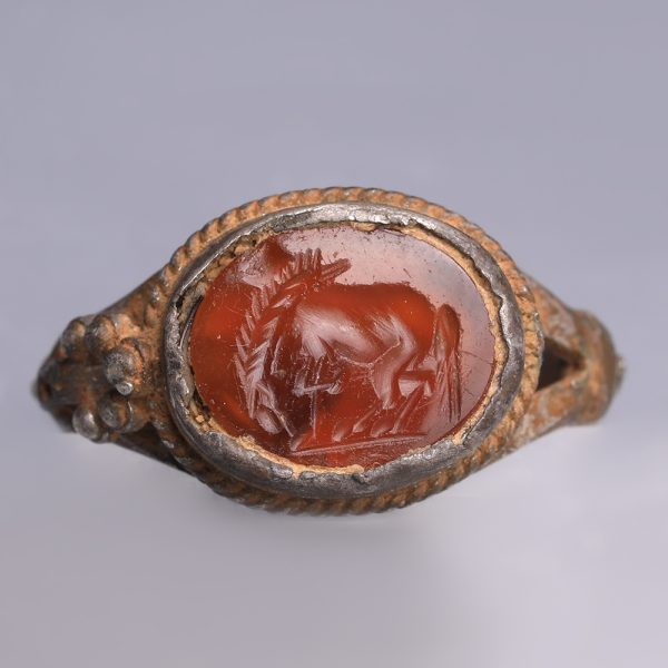 Ancient Roman Silver Ring with Horse Intaglio