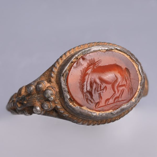 Ancient Roman Silver Ring with Horse Intaglio