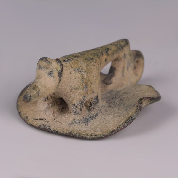 Romano-Egyptian Bronze Vessel Lid with Shrew Handle
