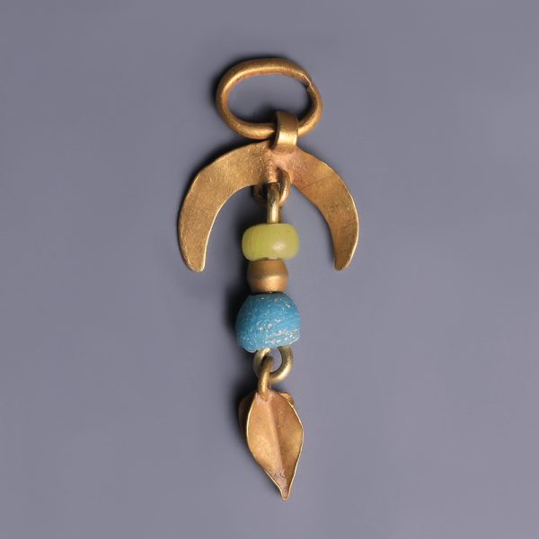 Western Asiatic Gold Pendant with Glass Beads