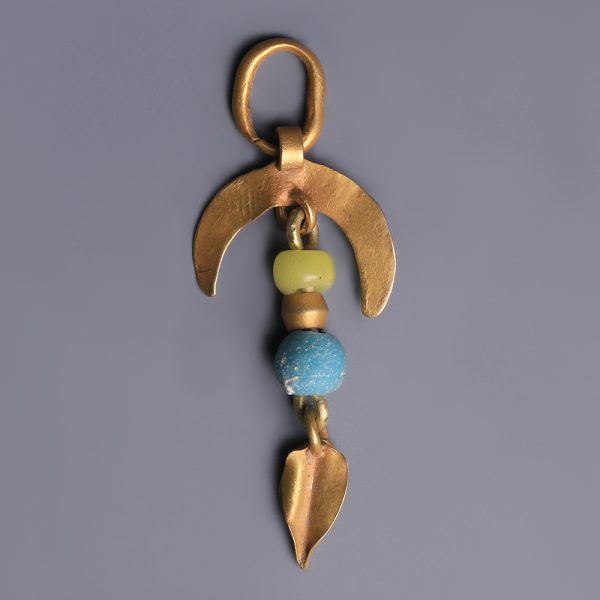 Western Asiatic Gold Pendant with Glass Beads