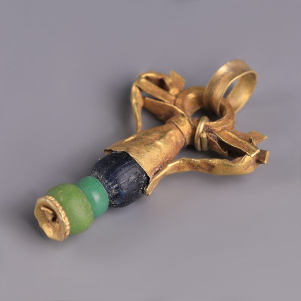 Ancient Greek Hellenistic Gold and Glass Dolphin Amphora Pendant