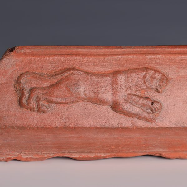 Roman North African Red Slipware Plaque with Lioness and Hunter