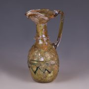 Roman Yellow Glass Jug with Trefoil Rim and Trail Decoration