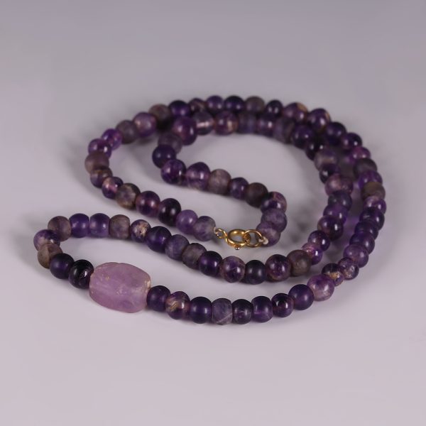 Egyptian Amethyst Beaded Necklace with Scarab Amulet