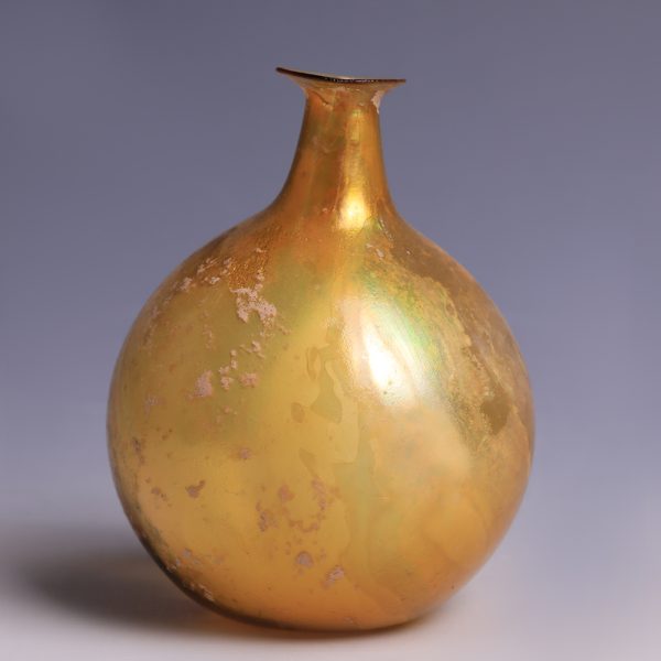 Ancient Roman Small Golden Yellow Glass Bottle