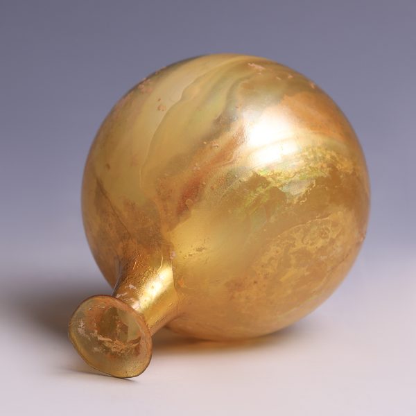 Ancient Roman Small Golden Yellow Glass Bottle