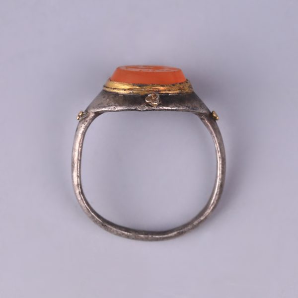 Ancient Roman Silver and Gold Ring with Intaglio of Aequitas