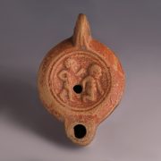 Ancient Roman Terracotta Oil Lamp with Dwarf Actors