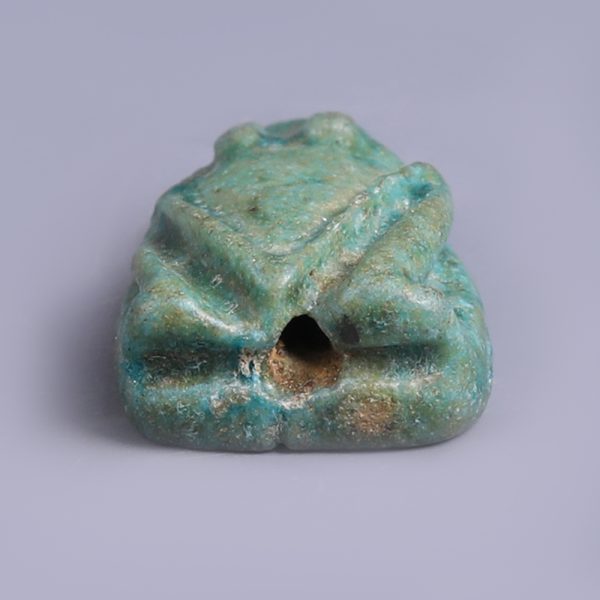 Egyptian Faience Scaraboid Frog Amulet
