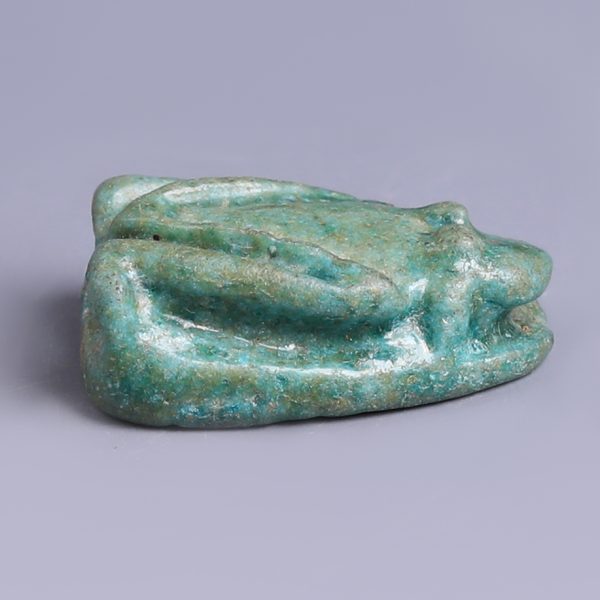 Egyptian Faience Scaraboid Frog Amulet