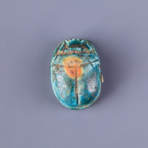 Egyptian Glazed Steatite Scrab Dedicated to Amun