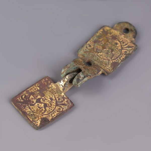Medieval Gilt Bronze Heraldic Harness Pendant with Suspension Mount