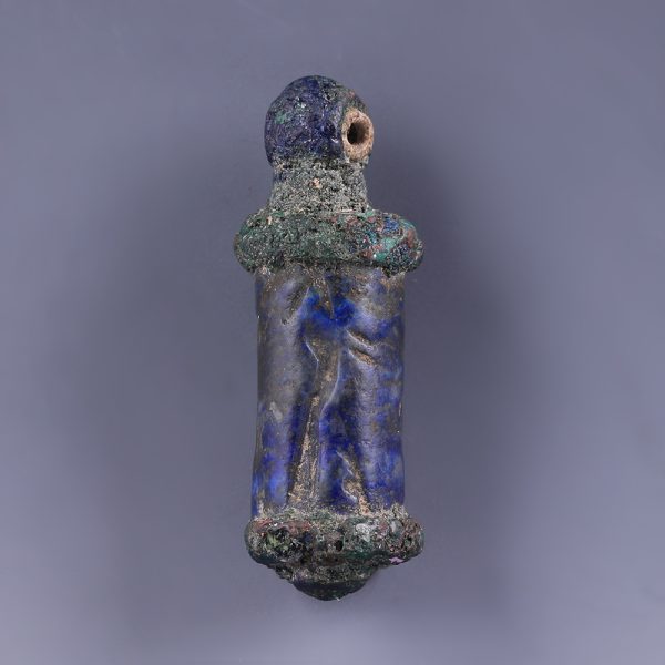 Western Asiatic Bronze and Lapis Lazuli Cylinder Seal Pendant
