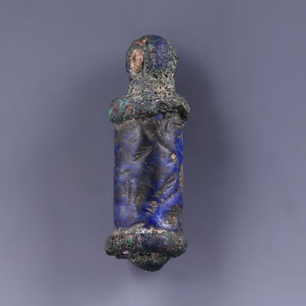 Western Asiatic Bronze and Lapis Lazuli Cylinder Seal Pendant
