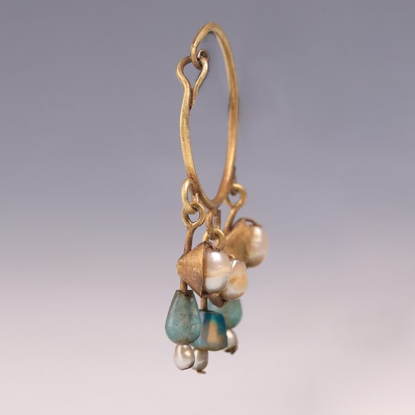 Pair of Roman Gold Earrings with Glass Beads and Pearls