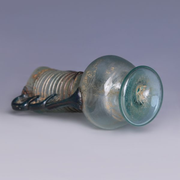 Roman Blue Glass Flask with Trailing