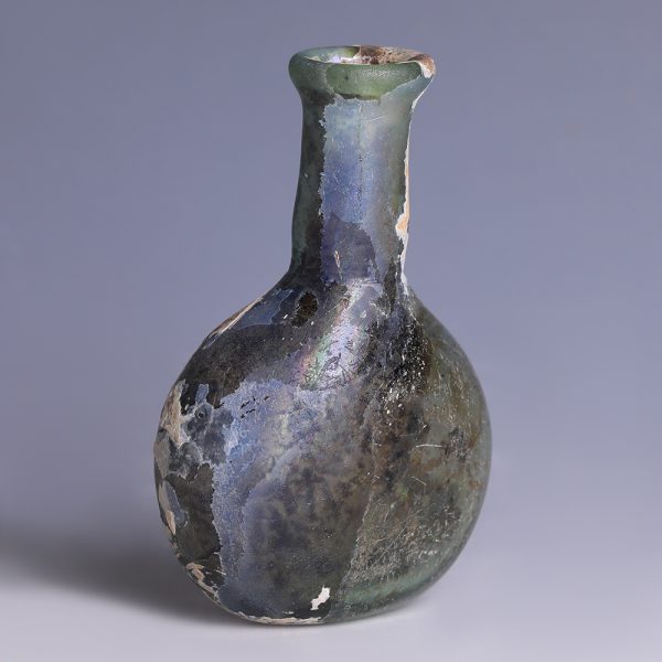 Roman Blue Glass Lentoid Flask