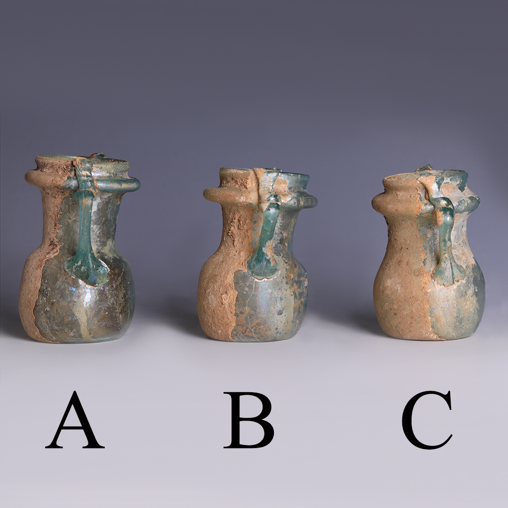 Selection of Roman Light Blue Jars with Applied Handles Selection of Roman Light Blue Jars with Applied Handles