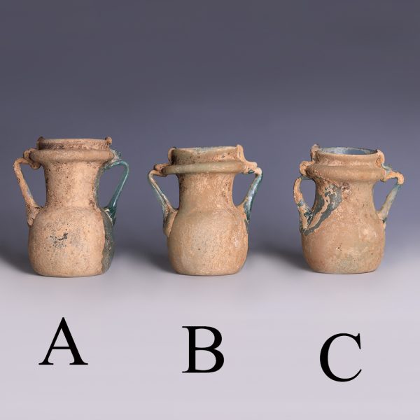 Selection of Roman Light Blue Jars with Applied Handles