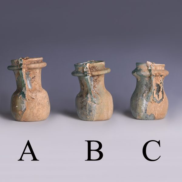 Selection of Roman Light Blue Jars with Applied Handles