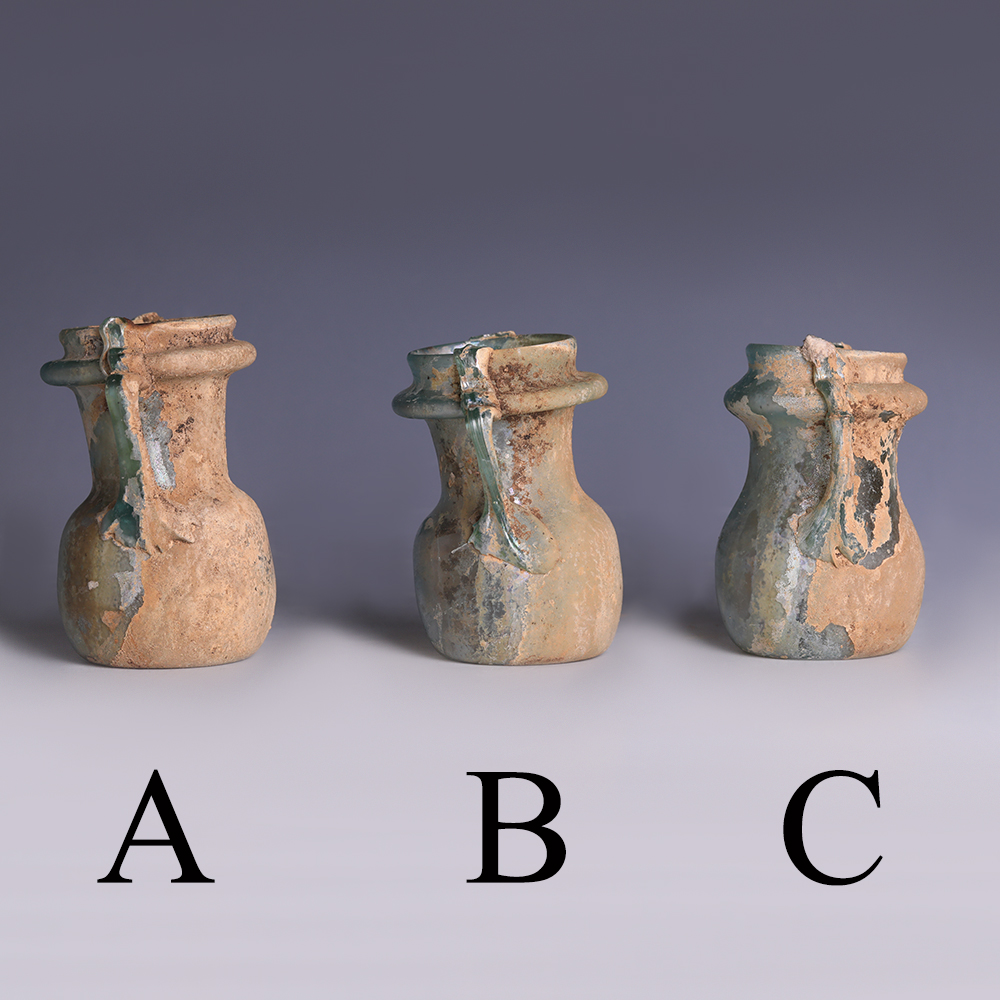 Selection of Roman Light Blue Jars with Applied Handles Selection of Roman Light Blue Jars with Applied Handles