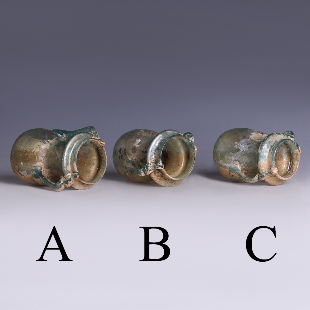 Selection of Roman Light Blue Jars with Applied Handles Selection of Roman Light Blue Jars with Applied Handles