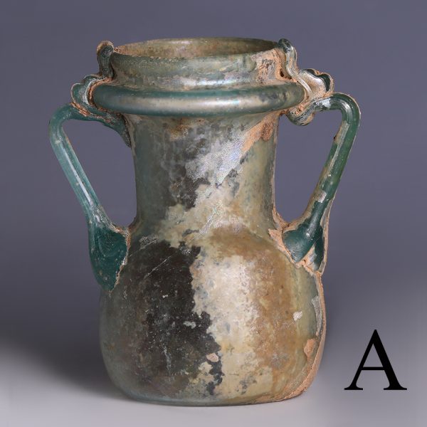 roman light blue jar applied handles a
