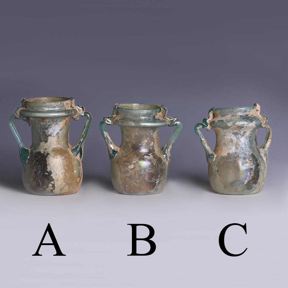 Selection of Roman Light Blue Jars with Applied Handles Selection of Roman Light Blue Jars with Applied Handles