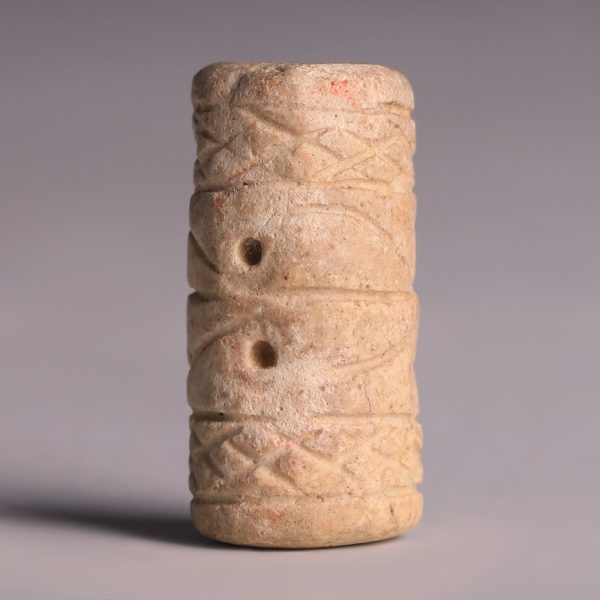 Sumerian Limestone Cylinder Seal with Geometric Motifs
