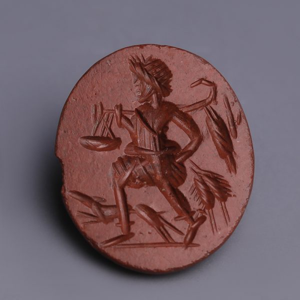 Ancient Roman Red Jasper Intaglio with a Water Carrier