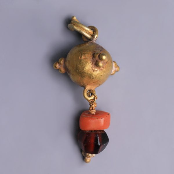 Western Asiatic Gold, Coral and Garnet Pendant