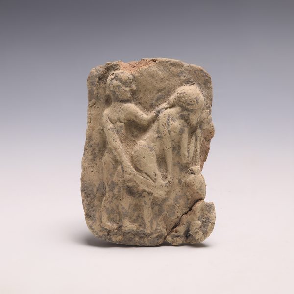 Babylonian Fired Clay Plaque with Erotic Beer Drinking Scene