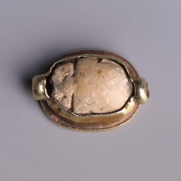 Egyptian Steatite Scarab Set in a Gold Frame