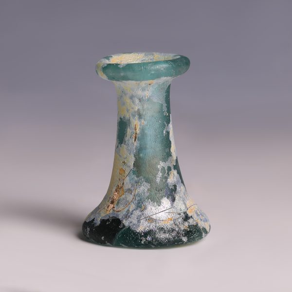 Roman Blue Cast Cotton Reel Glass Unguentarium