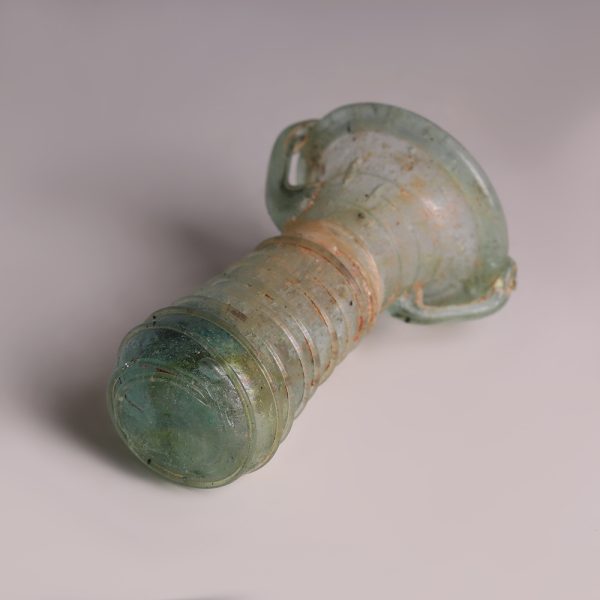 Roman Green Glass Flask with Trail Decoration
