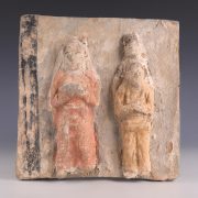 Ancient Chinese Song Dynasty Terracotta Tile with Trio of Figures