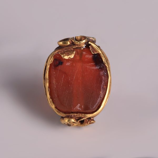 Egyptian Carnelian Scarab Amulet with Gold Mount
