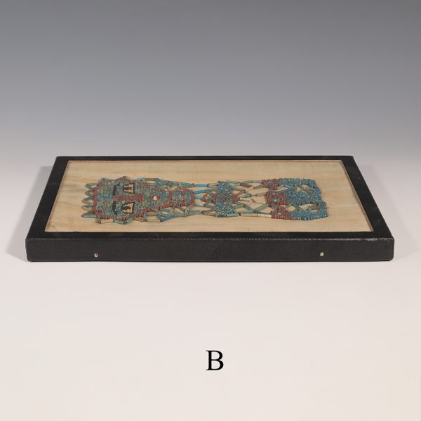Selection of Ancient Egyptian Framed Beaded Mummy Masks with Funerary Face, Four Sons of Horus and Winged Scarab