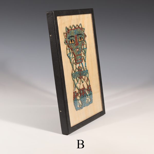 Selection of Ancient Egyptian Framed Beaded Mummy Masks with Funerary Face, Four Sons of Horus and Winged Scarab