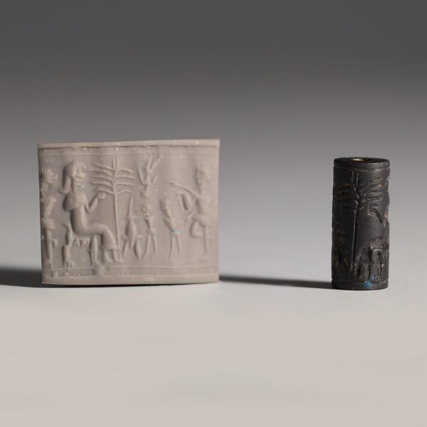 Mesopotamian Haematite Cylinder Seal with a Banquet Scene