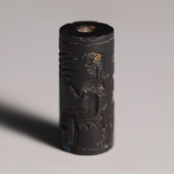 Mesopotamian Haematite Cylinder Seal with a Banquet Scene