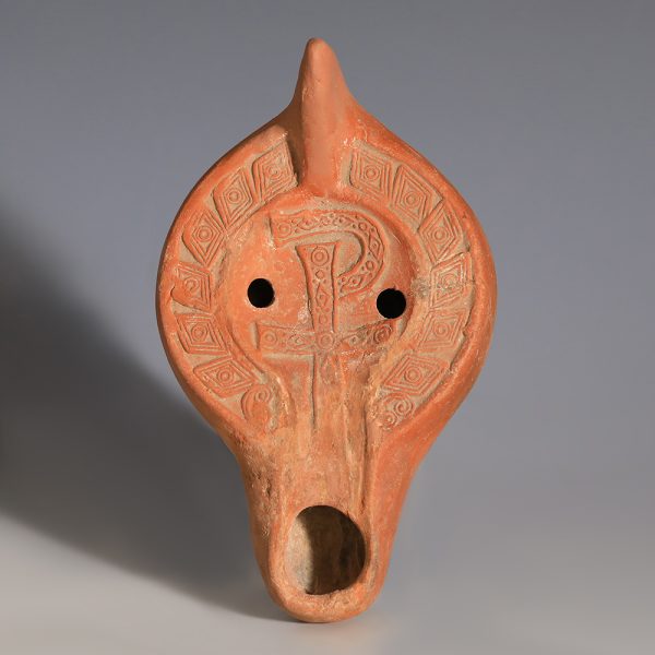 Roman Terracotta Oil Lamp with Christogram