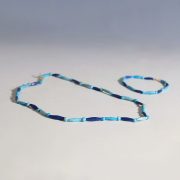 Egyptian Light and Dark Blue Faience Necklace and Bracelet from the Amarna Period