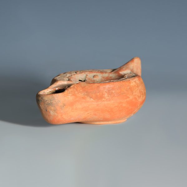 Ancient Roman Terracotta Oil Lamp with Spies Carrying Grapes