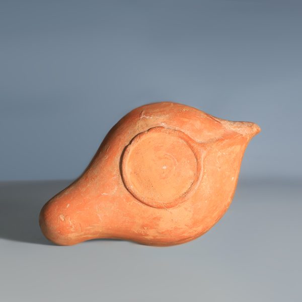Ancient Roman Terracotta Oil Lamp with Spies Carrying Grapes