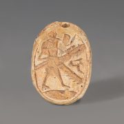 Egyptian Steatite Scarab Amulet with Winged Falcon Deity