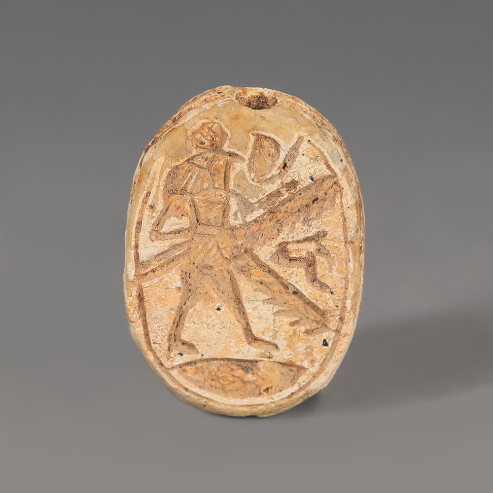 Egyptian Steatite Scarab Amulet with Winged Falcon Deity Egyptian Steatite Scarab Amulet with Winged Falcon Deity