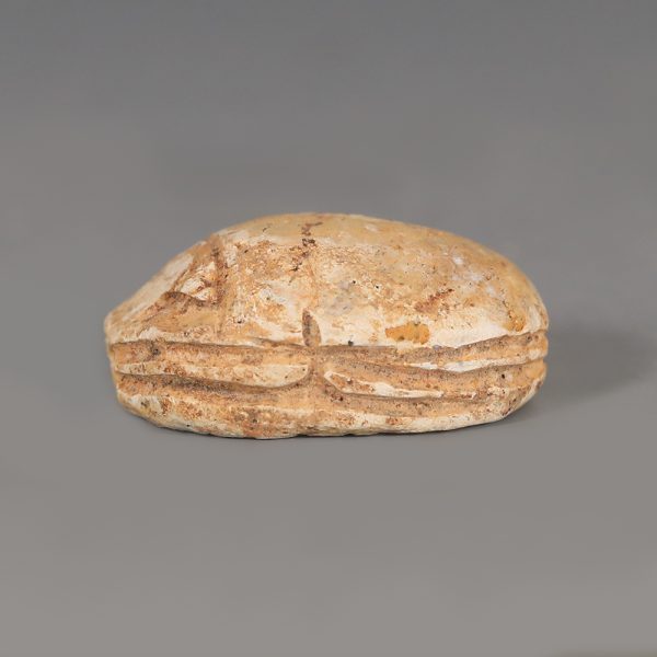 Egyptian Steatite Scarab Amulet with Winged Falcon Deity