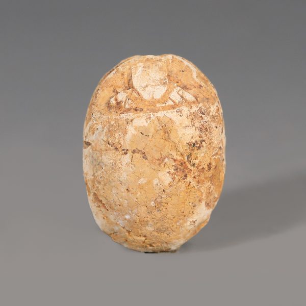 Egyptian Steatite Scarab Amulet with Winged Falcon Deity